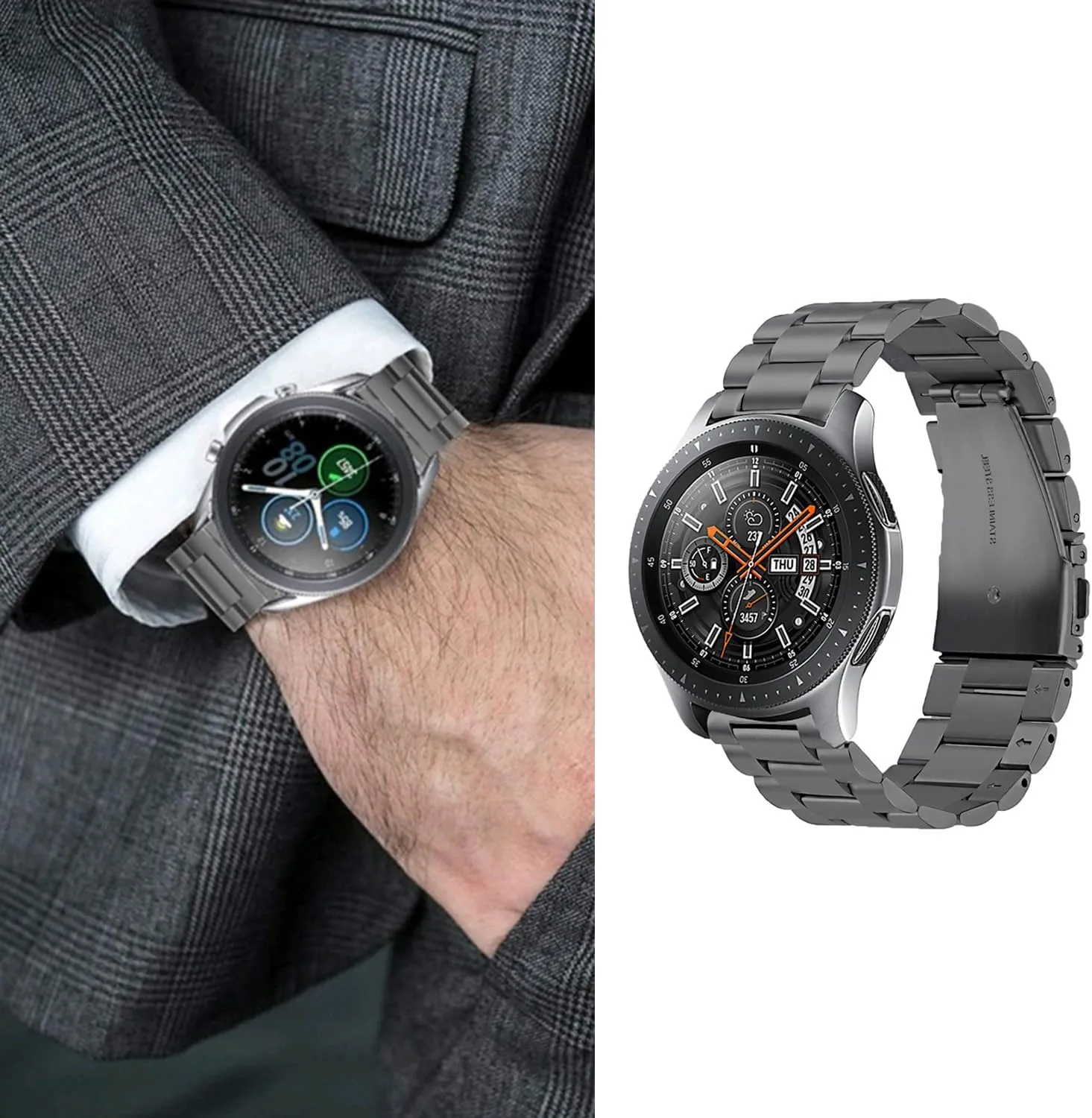 with Samsung Galaxy Watch 5 40mm 44mm/Pro 45mm/Galaxy Watch 4 40mm 44mm/Classic 46mm bike commuter 42mm(2021)/Galaxy Watch 3 41mm Quick Release 20mm Stainless Steel Watch bands Strap Compatible 