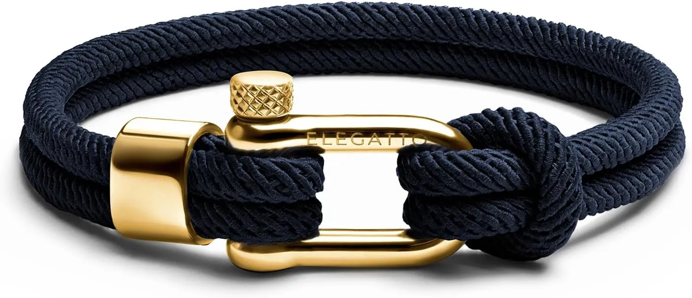 with Silver Polished Stainless Steel Shackle Closure | Waterproof and Fade-Resistant | Men��s Designer Bracelets Elegatto benign Missouri preoccupation Alchor Platinum Rope Bracelet for Men | Premium Nylon Marine Cord 