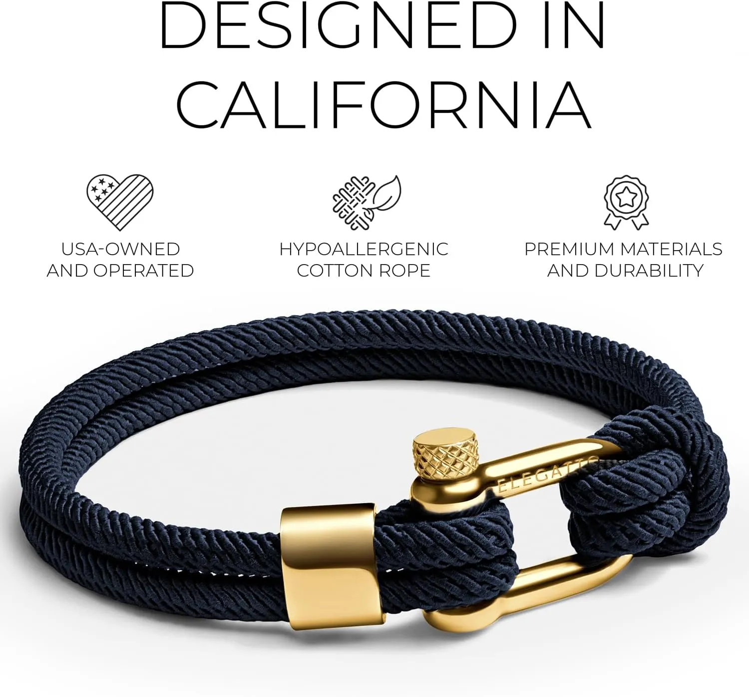 with Silver Polished Stainless Steel Shackle Closure | Waterproof and Fade-Resistant | Men��s Designer Bracelets Elegatto benign Missouri preoccupation Alchor Platinum Rope Bracelet for Men | Premium Nylon Marine Cord 