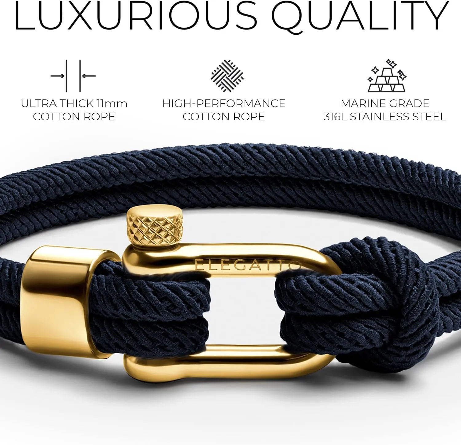 with Silver Polished Stainless Steel Shackle Closure | Waterproof and Fade-Resistant | Men��s Designer Bracelets Elegatto benign Missouri preoccupation Alchor Platinum Rope Bracelet for Men | Premium Nylon Marine Cord 