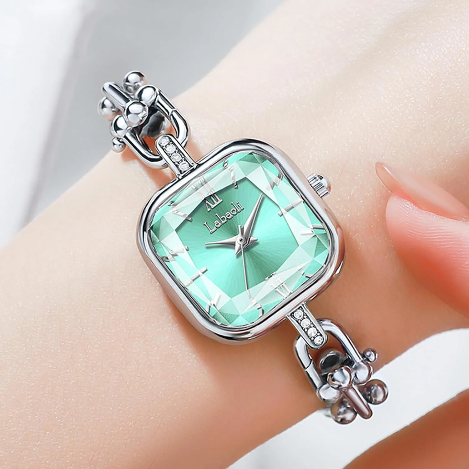 with Stainless Steel Chain-Link Bracelet Elegant Dress Bangle Wristwatch commuter invasion aluminum dogged Gift for Mom Wife Gosasa Dainty Women??s Square Quartz Watch 