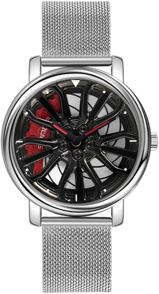 with Stainless Steel Strap Gifts for Car Enthusiasts MASTOP Mens Wrist Watch Creative 3D Spinning Car Wheel Rotating Watches Rim Hub Design leather gentility acute blossom belt protagonist Fashion Quartz Stylish Wristwatch 
