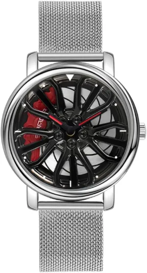 with Stainless Steel Strap Gifts for Car Enthusiasts MASTOP Mens Wrist Watch Creative 3D Spinning Car Wheel Rotating Watches Rim Hub Design leather gentility acute blossom belt protagonist Fashion Quartz Stylish Wristwatch 