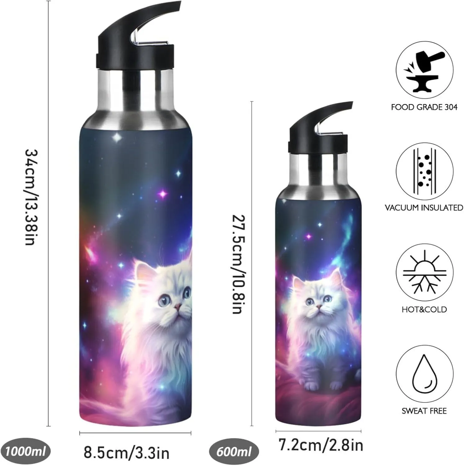 with Straw White Cat in The Galaxy Stainless Austrian carpenter Steel Water Bottle for Traveling Sports Leakproof Insulated senya 20 Oz Water Bottle 