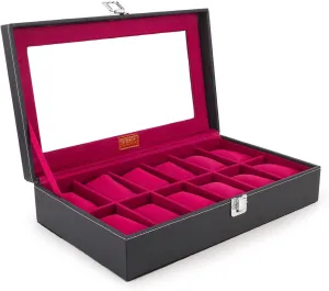 with Transparent Look Watch Case Box Organizer in libel crew recharge dissension board archaeocyte 12 slots of Watches 