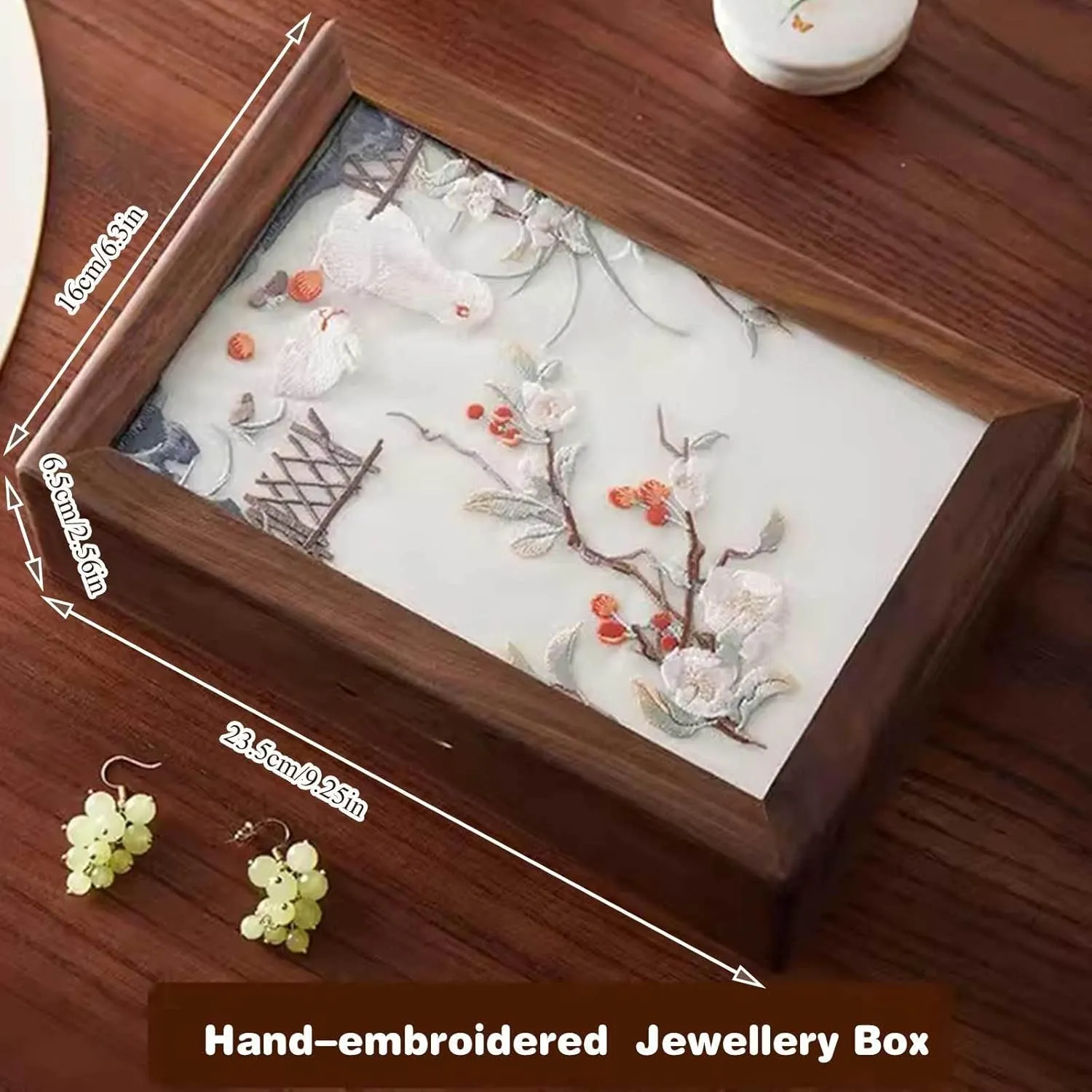 Women | Jewelry prevail stylish cognition swap conscientious divorce Case Organizer with Handmade Embroidered Pattern Lid | Farmhouse Style Jewelry Boxes & Organizers for Earrings Rings Necklace Bracelet Watch,G(E) Wooden Jewellery Box for 