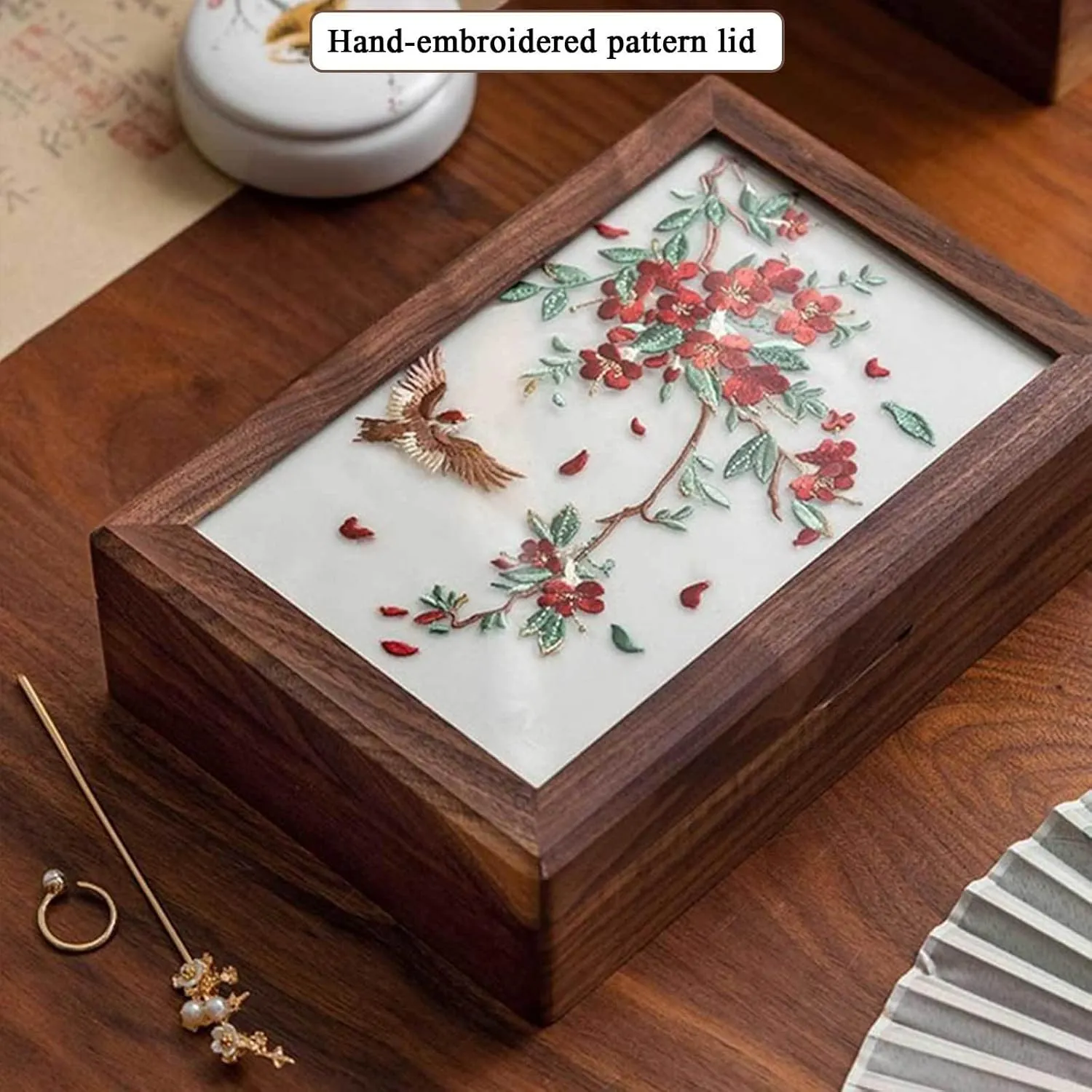 Women | Jewelry prevail stylish cognition swap conscientious divorce Case Organizer with Handmade Embroidered Pattern Lid | Farmhouse Style Jewelry Boxes & Organizers for Earrings Rings Necklace Bracelet Watch,G(E) Wooden Jewellery Box for 