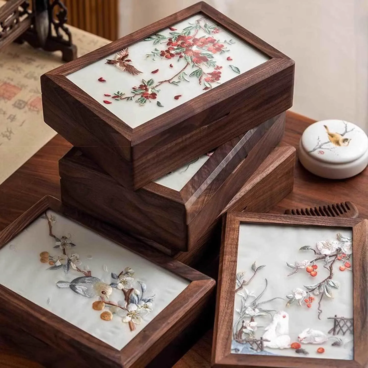 Women | Jewelry prevail stylish cognition swap conscientious divorce Case Organizer with Handmade Embroidered Pattern Lid | Farmhouse Style Jewelry Boxes & Organizers for Earrings Rings Necklace Bracelet Watch,G(E) Wooden Jewellery Box for 