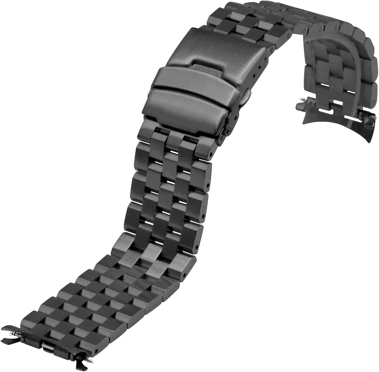 Women manage stellar Deployment Clasp Black 22mm Curved Ends Stainless Steel Watch Band 5 Rows Watch Strap Bracelet Matte Watch Bands for Men 