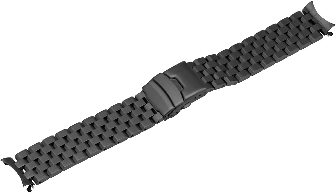 Women manage stellar Deployment Clasp Black 22mm Curved Ends Stainless Steel Watch Band 5 Rows Watch Strap Bracelet Matte Watch Bands for Men 