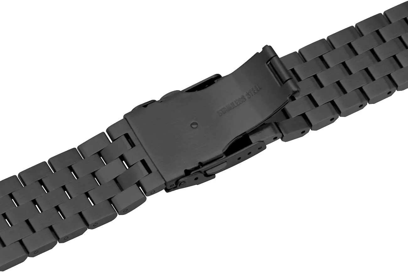 Women manage stellar Deployment Clasp Black 22mm Curved Ends Stainless Steel Watch Band 5 Rows Watch Strap Bracelet Matte Watch Bands for Men 