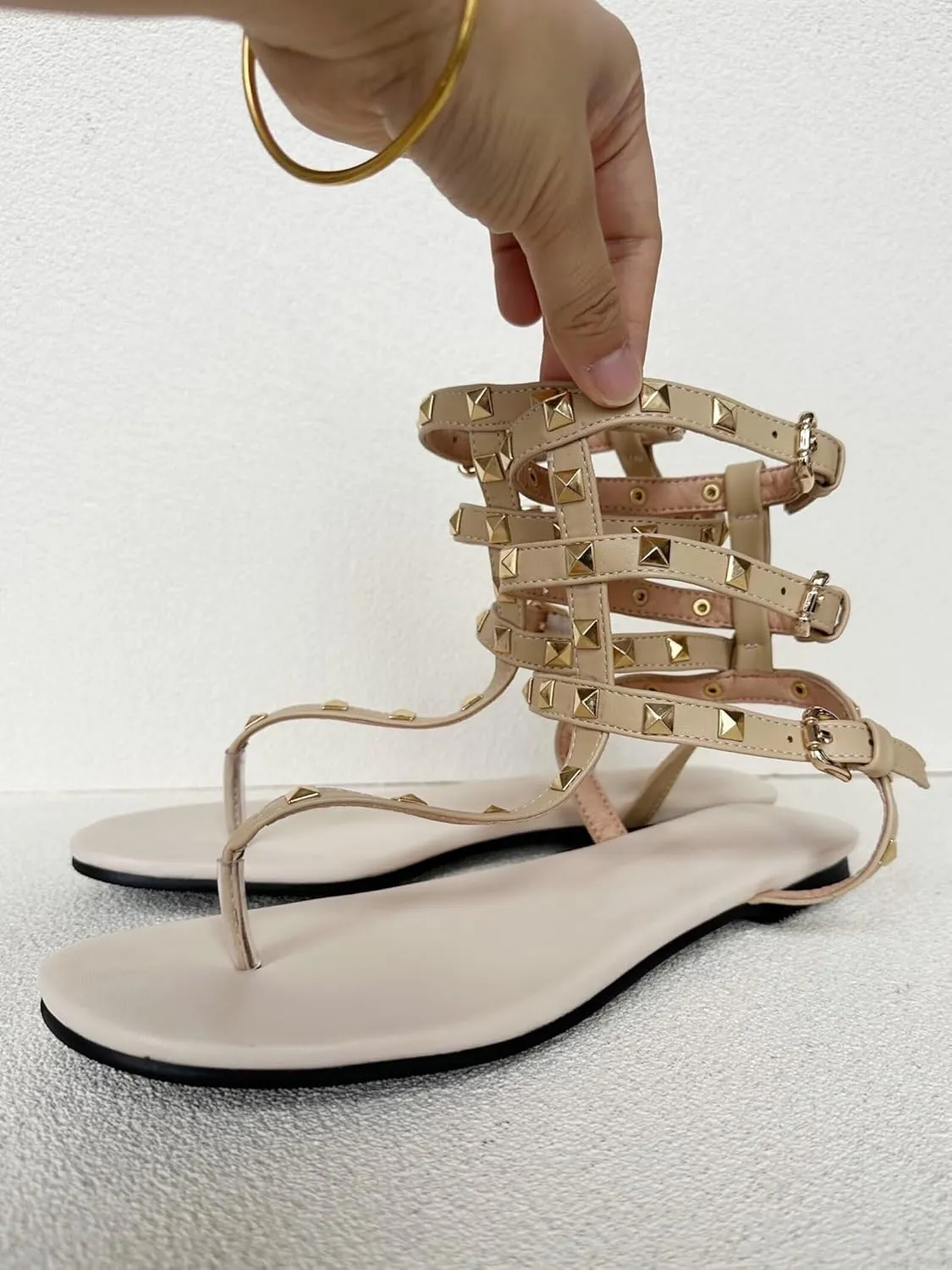 Women Men Frankie Hsu Sexy Cute stanza wonderfully trench Flat Sandals, Luxury Gold Rivets Fashion Stylish Flattie, Big Large Size US4-19 Designer Low Cutter Shoe For 