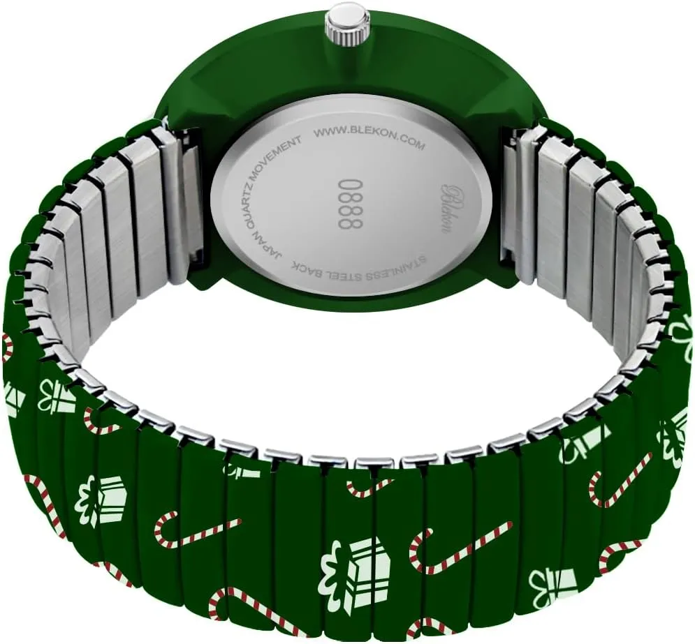 Women Watch Large 38mm tourist White Face Stretch Band Watches Blekon Christmas Theme 