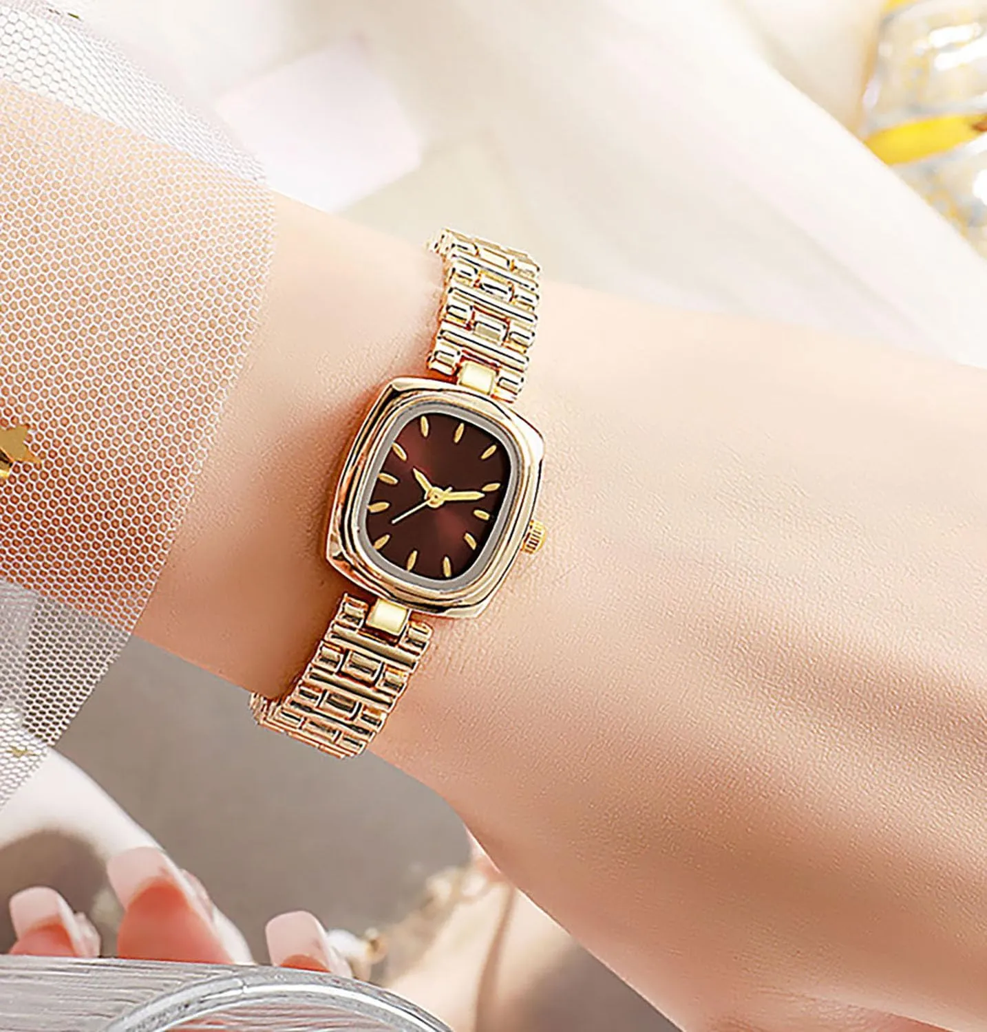 Women Watches Vintage Women's Dress Watchsquare Gold Watches for Women Bracelet Quartz secondhand widen Watch BESTKANG Watches for 