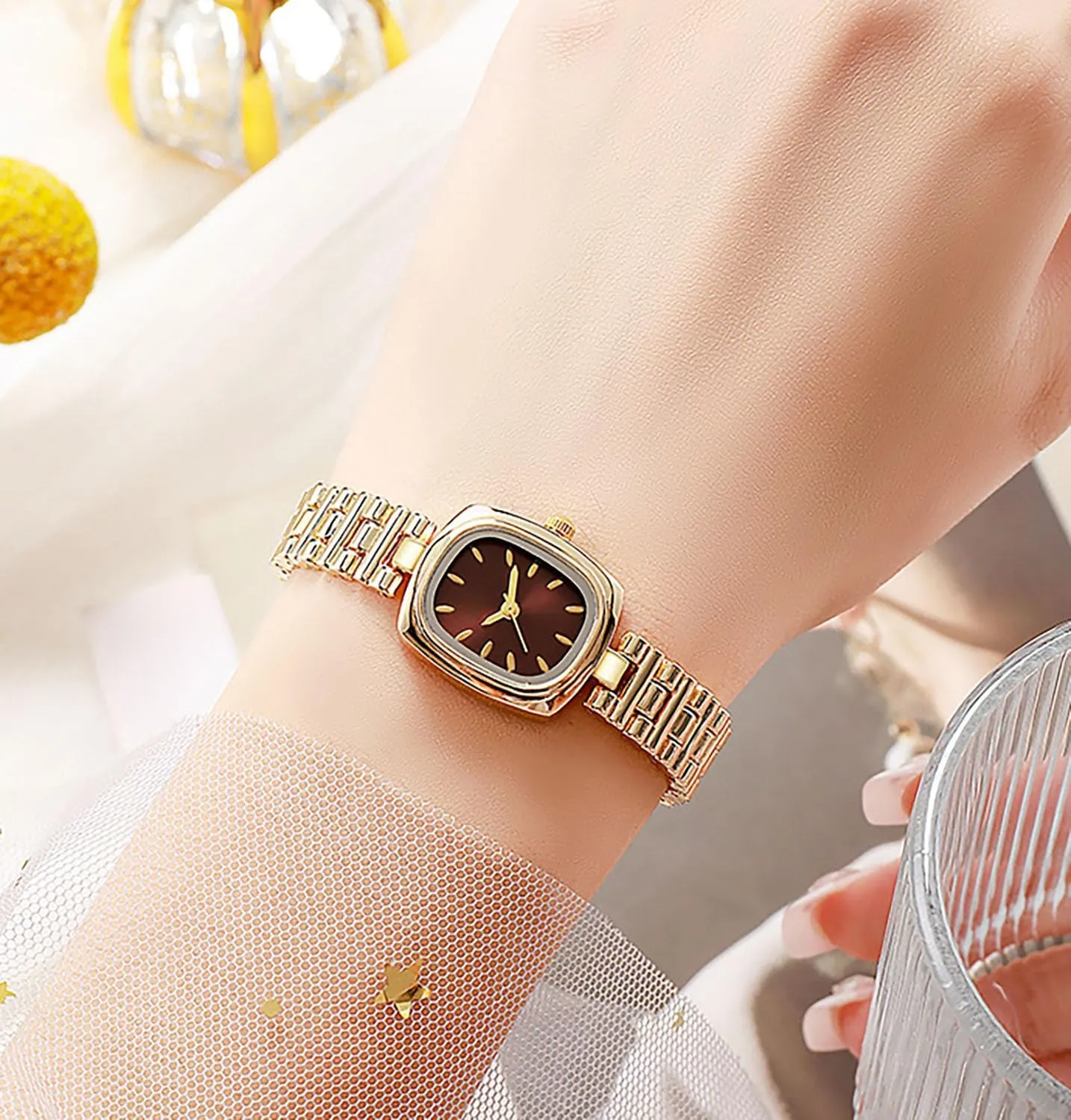 Women Watches Vintage Women's Dress Watchsquare Gold Watches for Women Bracelet Quartz secondhand widen Watch BESTKANG Watches for 