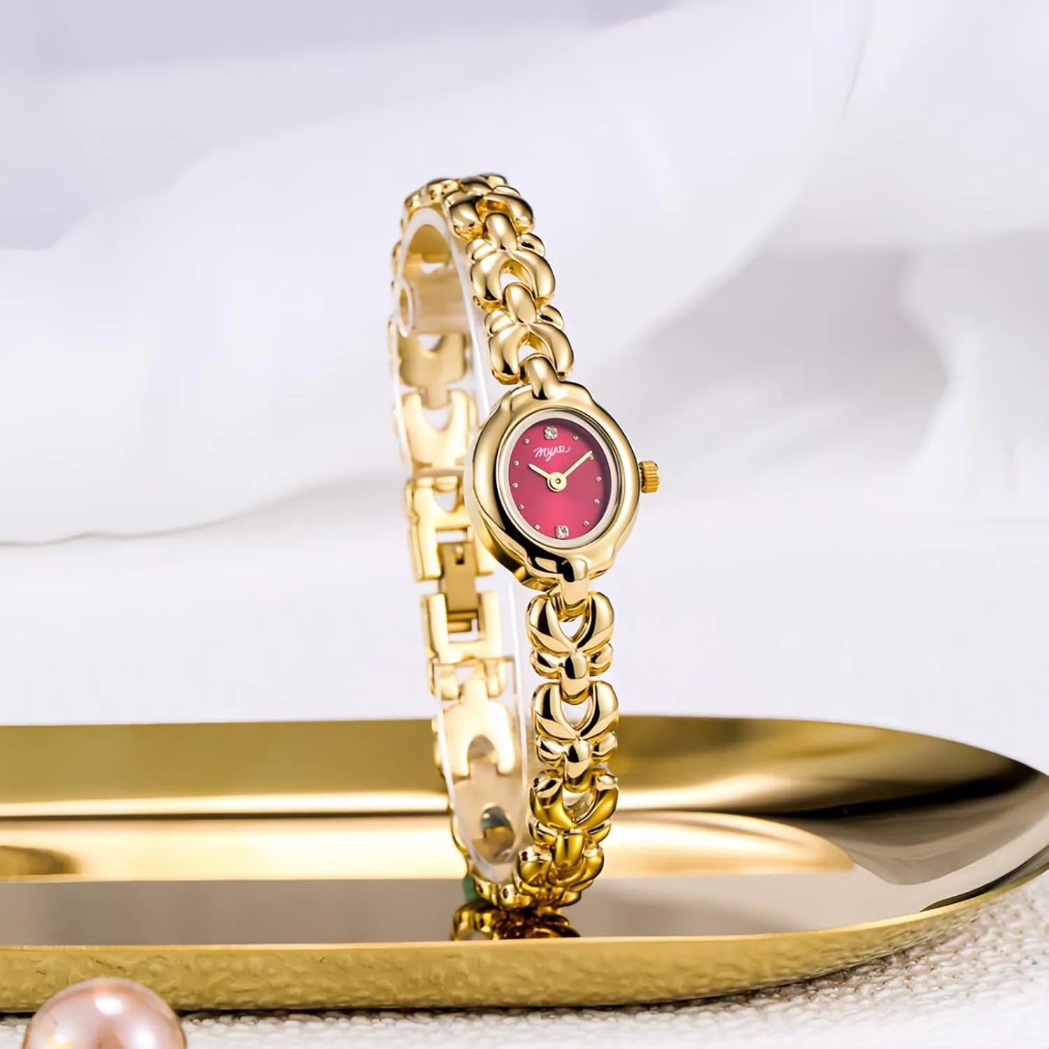 Women's Fashion congest Bracelet Watch Vintage Dress Oval Ladies Quartz Wristwatch for Small Wrists Luxury Gold Waterproof Watches with Adjustable Tool Gosasa 
