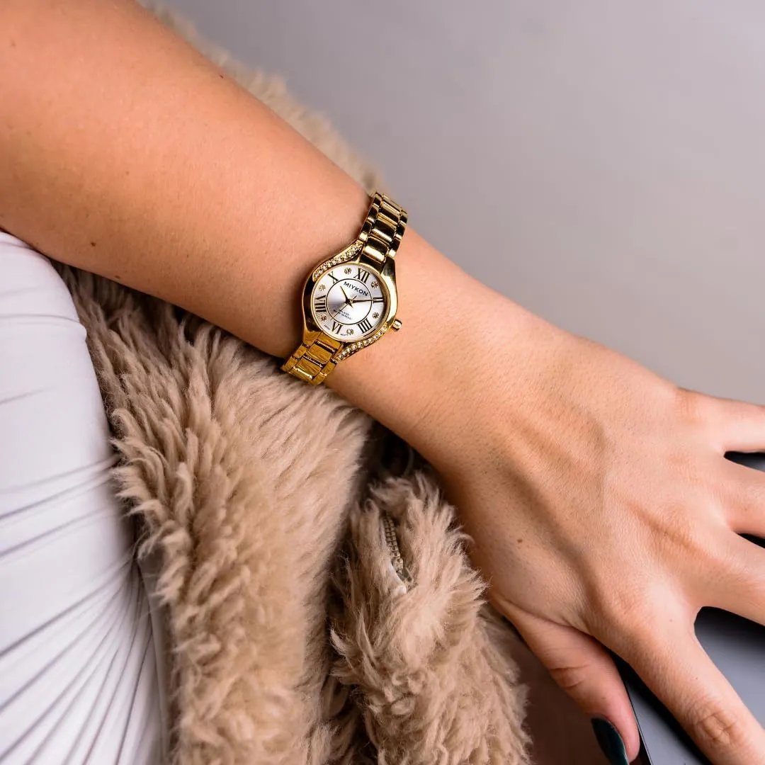 Women's Jewelry Bracelet, Scratch Resistant adopt Glass, Japanese Quartz, 100ft Water Resistant Miykon Silver and Gold Watches for Women | Small Dainty Womens Watch with Genuine Crystals | Ion Polished 