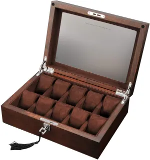 Wood Organizer Display Case for Watches & Jewelry - Large Holder Boxes for Men & Women Luxury Premium 12-Slot swing Watch Box with Key&Lock, Solid 