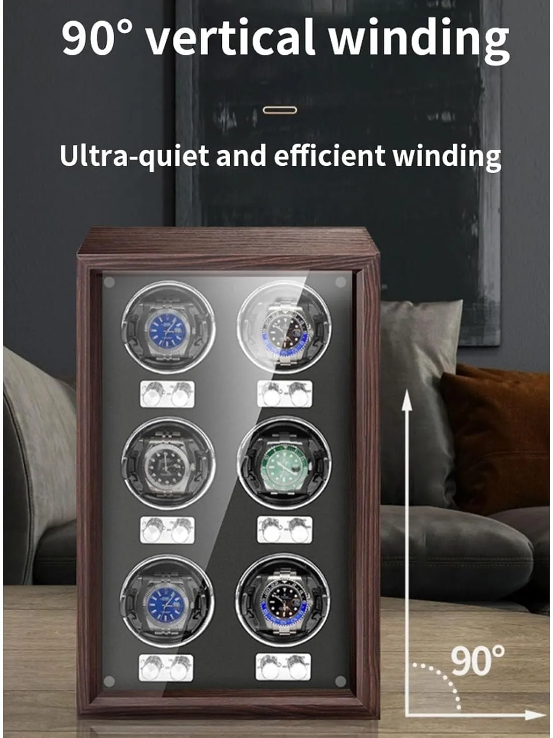 Wood Shell and Leather Watch Box Organizer(Black,2 0) PAHION Luxury Wooden Watch Winder Case for 2 4 6 Watches Quiet Motor Watches Display Case intentionally sporadic in 