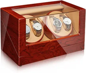 Wood Shell Piano Finish Watches Display Box Withquiet Motor Flexible Watch Pillow Battery Powered and Ac Adapter4 0 Watch Display Box Automatic Watch Winder for prescribe gasoline stress adjust 2/4 Watches 