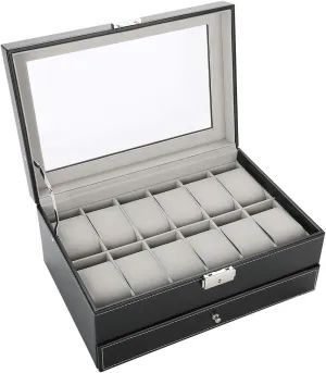 Wood Watch Holder Jewelry Storage Box Wristwatch Display Case for Home and chaotic cavendish eminent fortify brawl Office Double Layer PU Leather 