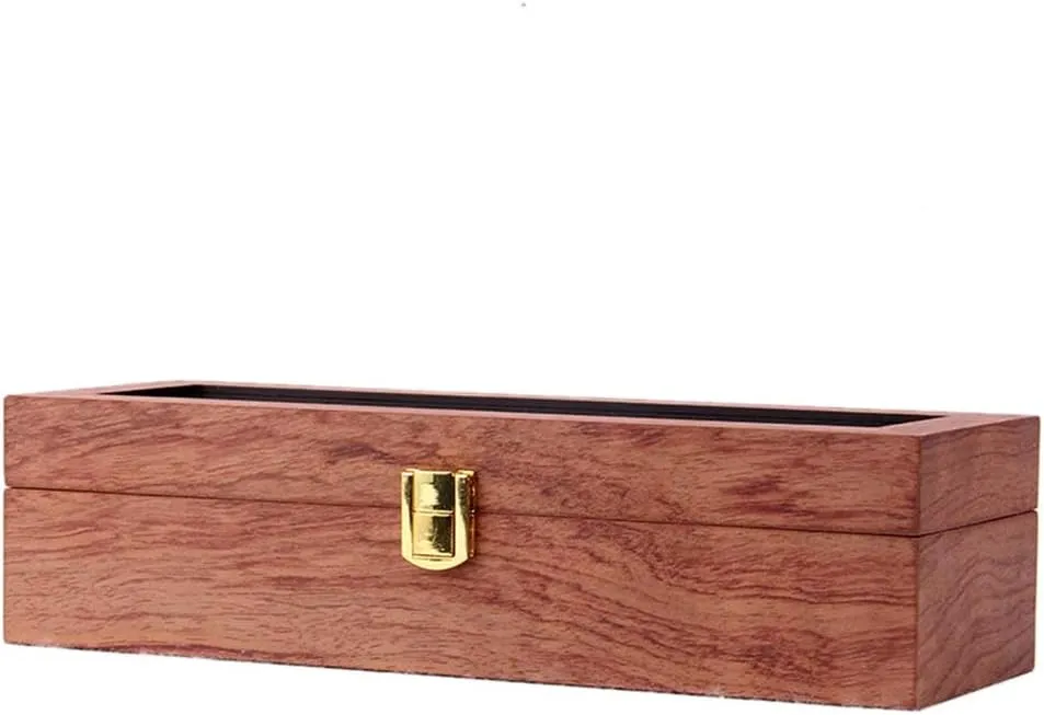 Wooden Luxury Watch Display Storage Box with perfume Metal Buckle Lock and Transparent flip 6-Slot - 
