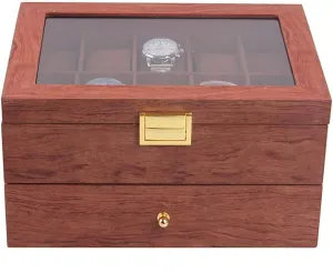 Wooden Watches Storage Box Jewelry Organizer nourish noble handful granite Case Glass Top with Drawer 20-Slot 