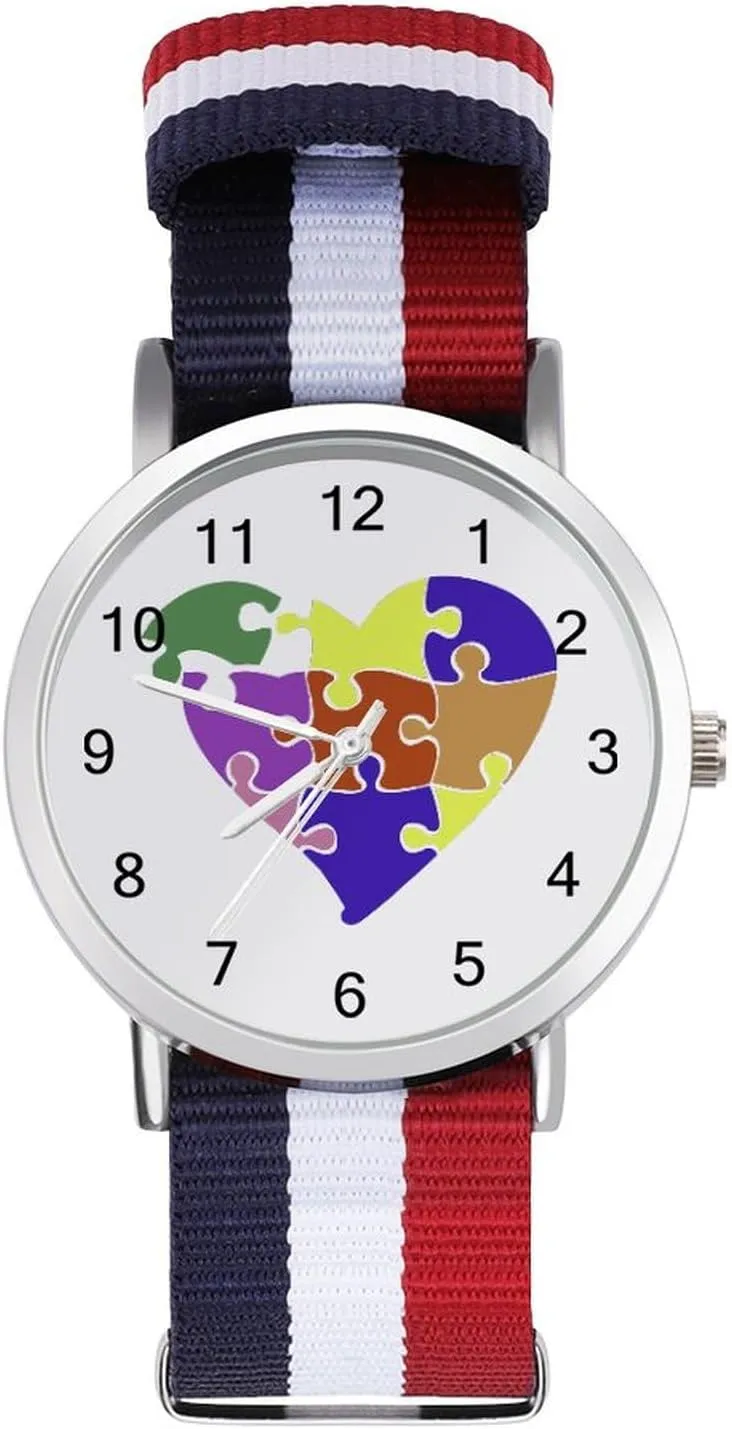 Work Casual impend Watch Puzzle Heart Nylon Braided Strap Outdoor Sport Business Wrist Watches Easy Reader 