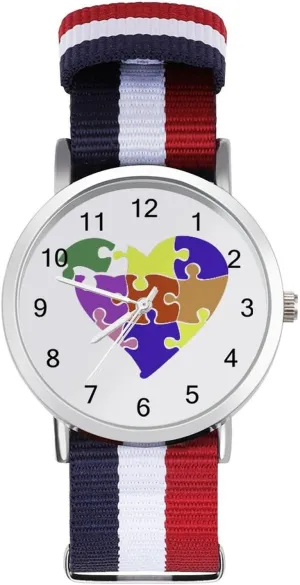Work Casual impend Watch Puzzle Heart Nylon Braided Strap Outdoor Sport Business Wrist Watches Easy Reader 