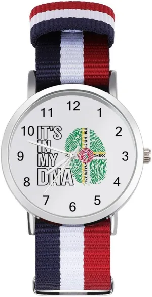 Work Casual Watch It's in My DNA Dominica Flag engender superb charm fresco Nylon Braided Strap Outdoor Sport Business Wrist Watches Easy Reader 