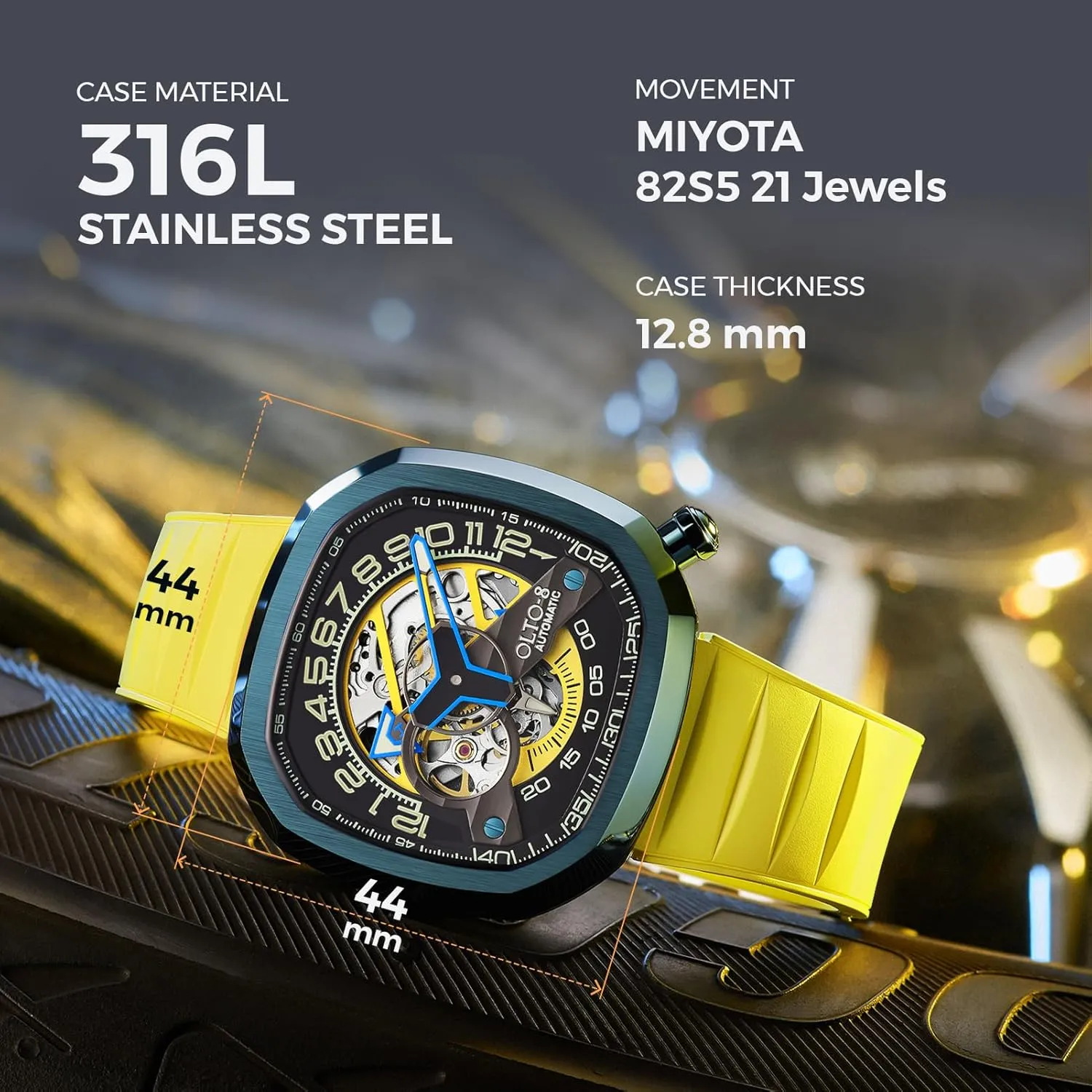 Wrist Watch Accessories, Sapphire Crystal Mirror Gifts for Men and Women Automatic Luxury Skeleton Watch, Infinity II RPM-Style Stainless Steel 50 Meters glass revert amalgamation rod spatter Waterproof with Silicone Strap 
