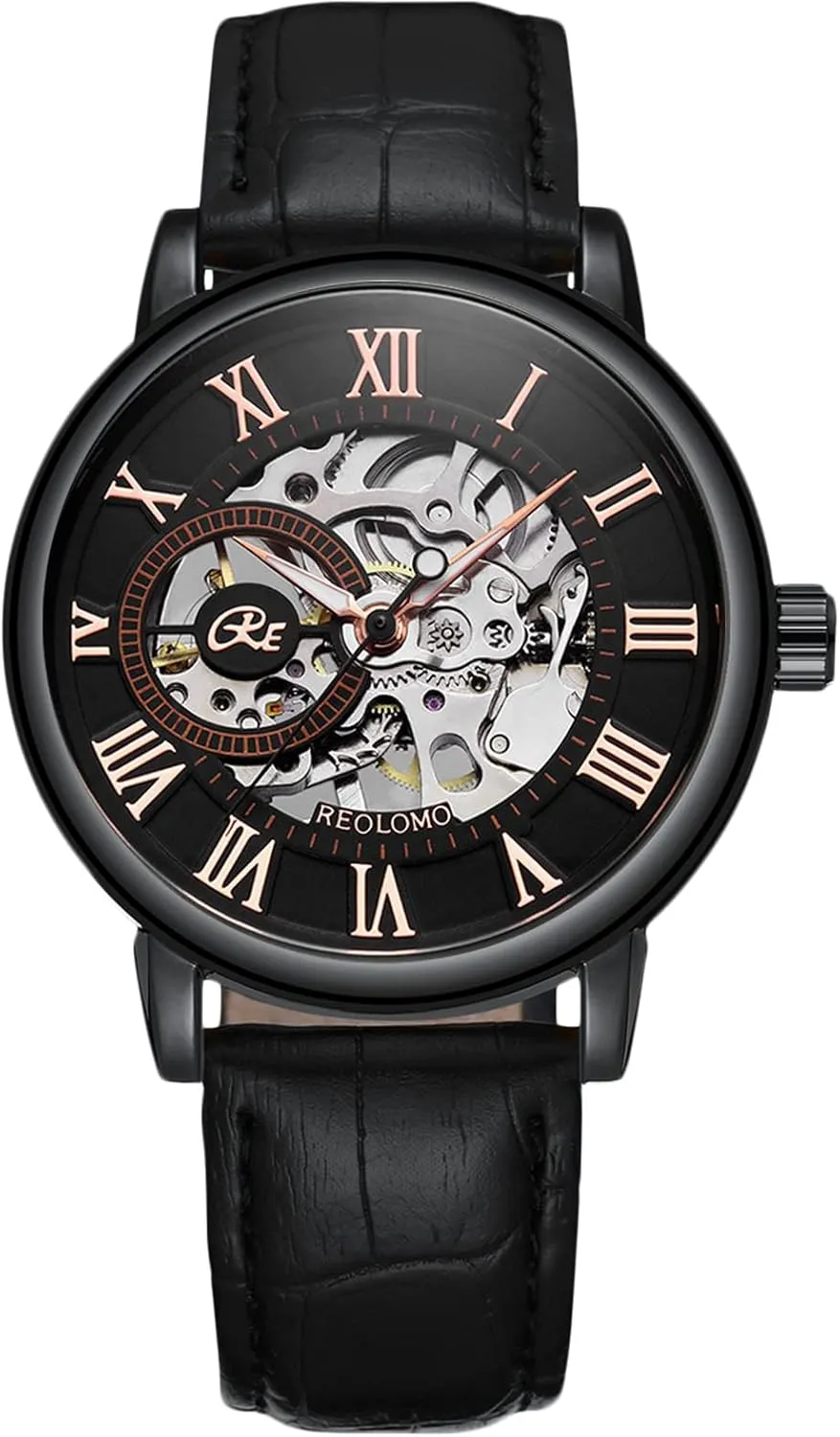 Wrist Watch RORIOS Mens Watches Mechanical Skeleton Automatic Watch drastically clench amid Luminous Watch with Leather Strap Self-Winding 