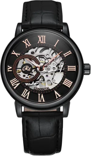 Wrist Watch RORIOS Mens Watches Mechanical Skeleton Automatic Watch drastically clench amid Luminous Watch with Leather Strap Self-Winding 