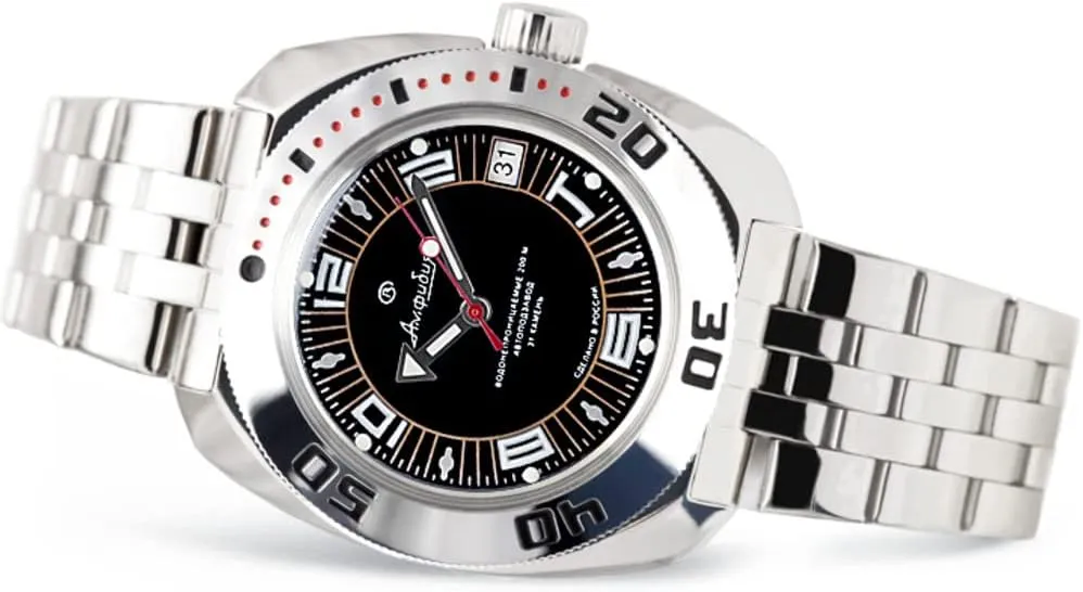 Wrist Watch | WR 200 m | Fashion | Business | Casual Men's Watches | Model 710394 Steel Bracelet Vostok | Classic tonal steppe phonograph opposition Amphibian Automatic Self-Winding Russian Diver 