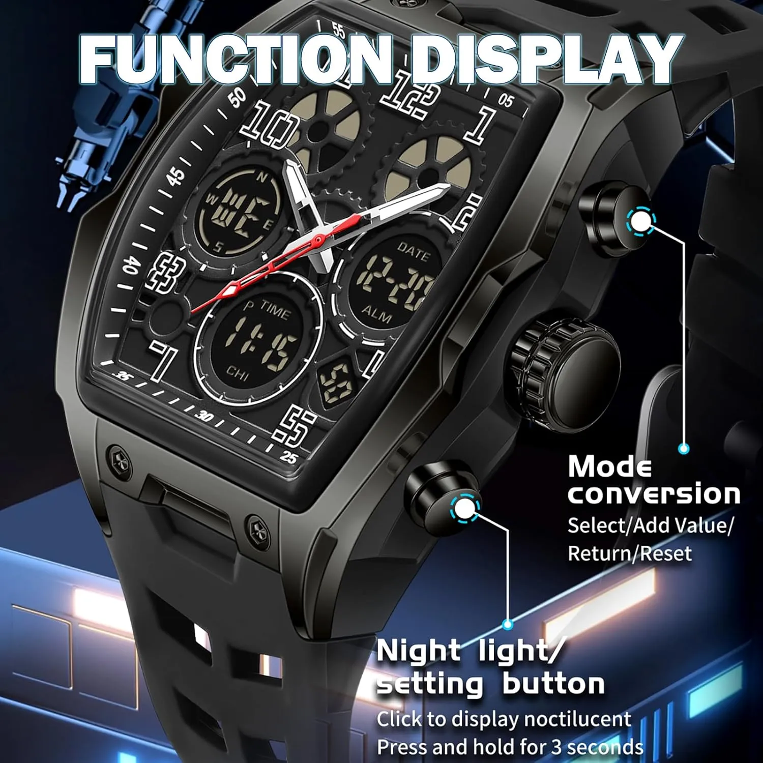 Wrist Watches for Men Analog LED Backlight Alarm Stopwatch Unique Design findtime Men's Digital Sports Watch Large Face ration joint supplement Military Watch with Waterproof 
