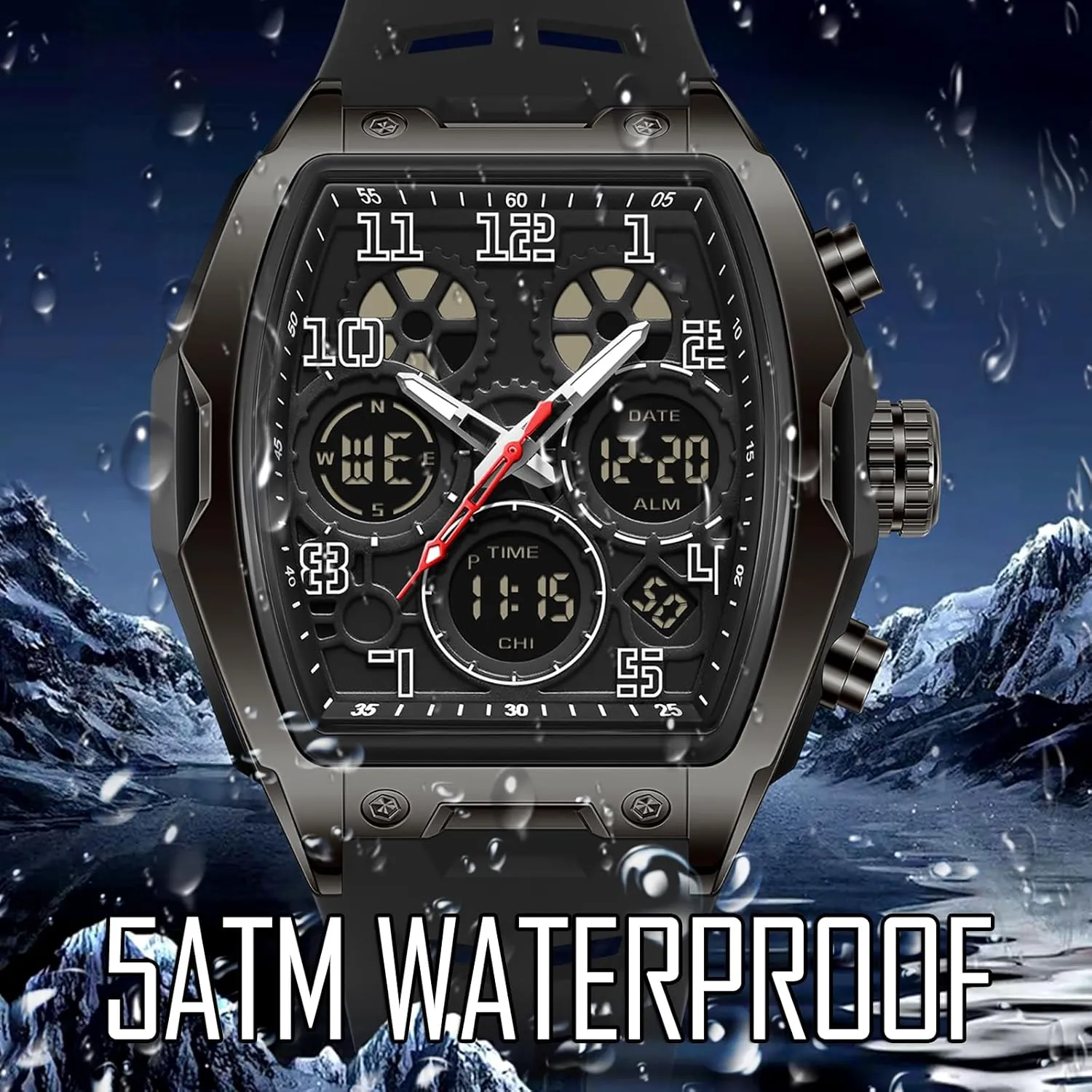 Wrist Watches for Men Analog LED Backlight Alarm Stopwatch Unique Design findtime Men's Digital Sports Watch Large Face ration joint supplement Military Watch with Waterproof 