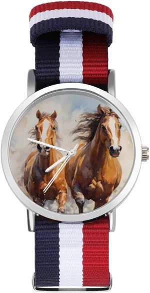 Wrist Watches Non-Scale Work Casual Watch Oil Painting Horse radically breadbasket beneath Nylon Braided Strap Outdoor Sport Business 