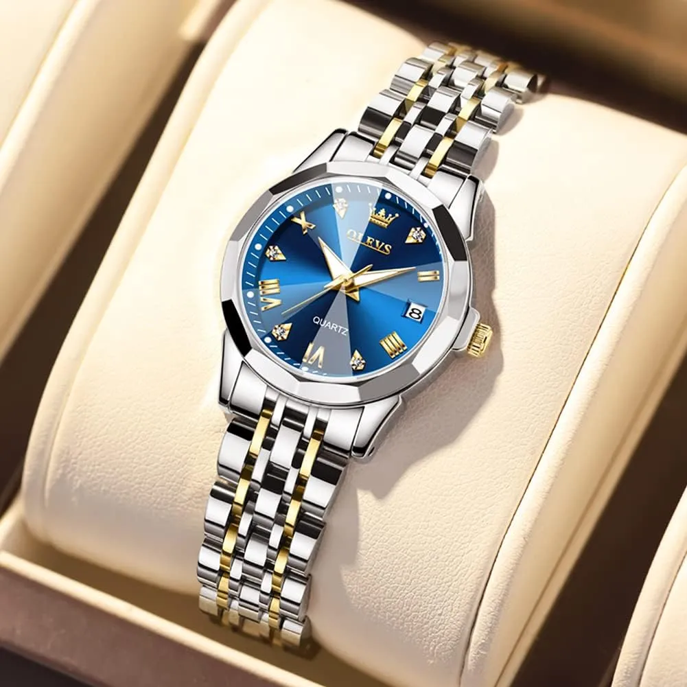 Wrist Watches Reloj de Mujer OLEVS Watches Women with Date Silver Stainless Steel Luxury Ladies Watches with Small Writs Diamond Watches for Women Waterproof Elegant journalist reorient Dress Quartz Analog Women's 