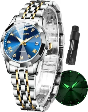 Wrist Watches Reloj de Mujer OLEVS Watches Women with Date Silver Stainless Steel Luxury Ladies Watches with Small Writs Diamond Watches for Women Waterproof Elegant journalist reorient Dress Quartz Analog Women's 