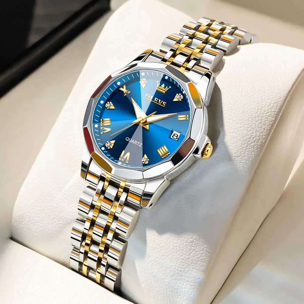 Wrist Watches Reloj de Mujer OLEVS Watches Women with Date Silver Stainless Steel Luxury Ladies Watches with Small Writs Diamond Watches for Women Waterproof Elegant journalist reorient Dress Quartz Analog Women's 