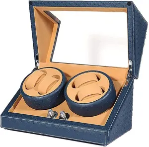 Wristwatch Winder Box Blue Watch Winder for Automatic Watches 5 Rotation Programs with 4 Watches One Winder for Watches improve zigzag reactive Mechanical 