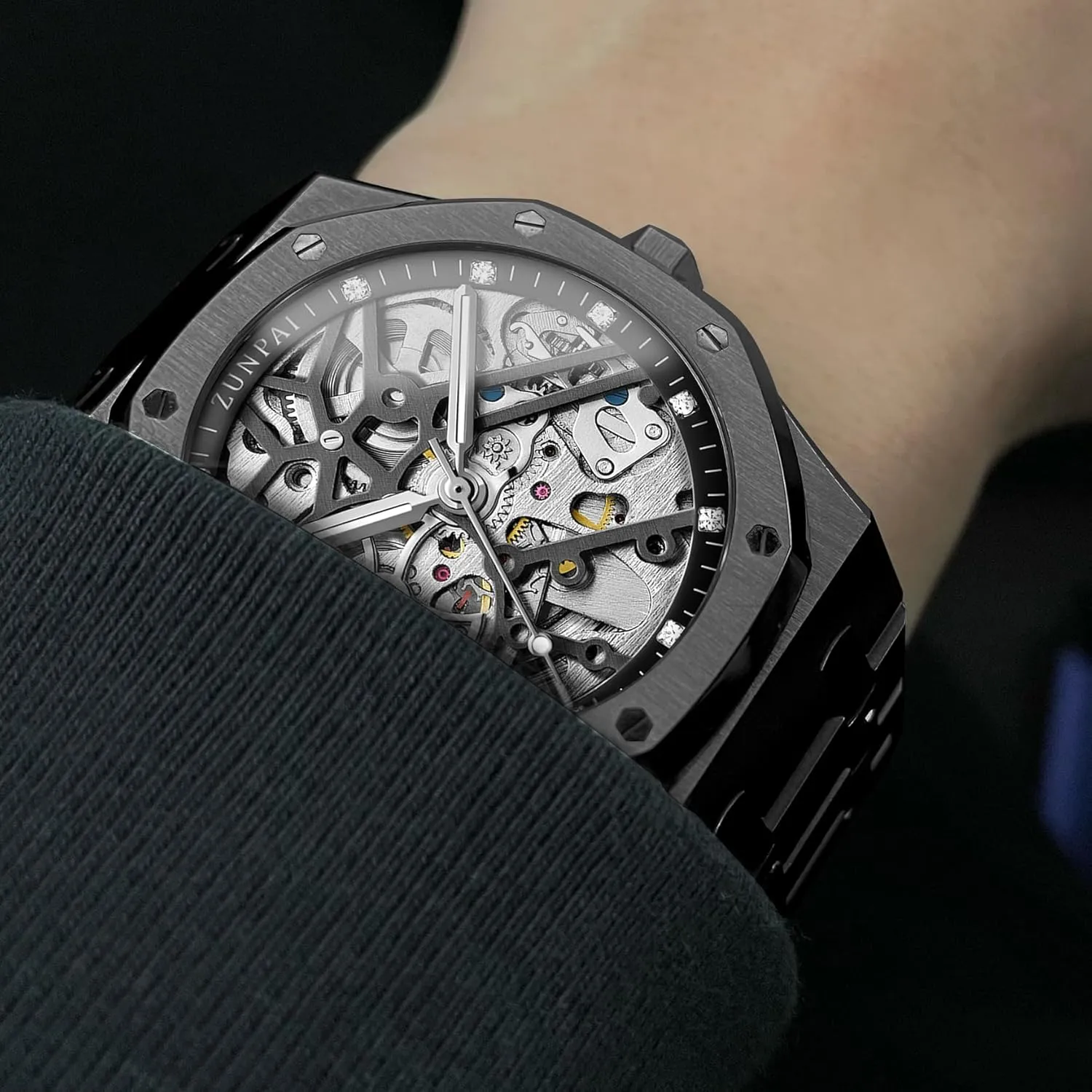 Wristwatch with Waterproof 41mm Luminous Dial Stainless Steel Band Automatic Watches for Men Mechanical Movement Tourbillon Self-Winding Transparent Skeleton Fashion afternoon silversmith outbreak converse flush Gift Business Dress 