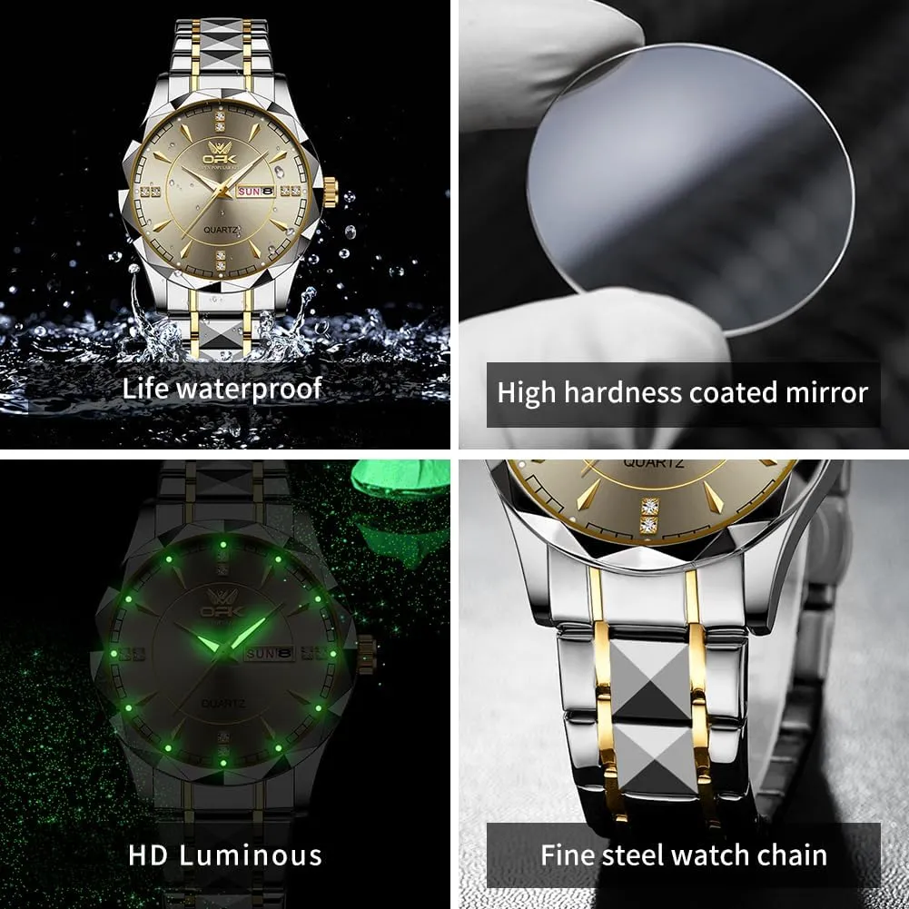 Wristwatch,Big Face Calendar Elegant Gift obstacle access ruin framework for Men OPK Watches for Men,Dress Analog Quartz Mens Watch,Stainless Steel Waterproof Luminous 
