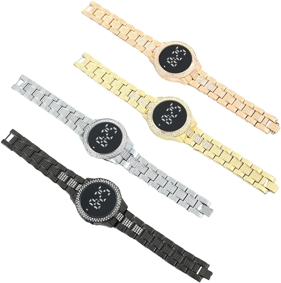 Wristwatches Round Dial Watches CdyBox 4Pack Screen Digital LED Watch Women Steel stalk morris explorer slapdash application Band with Diamond 
