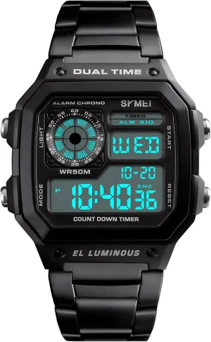 yean Waterproof Watch PASOY Men's Digital Multi-Function Watches Dual Time Alarm Stopwatch Countdown Backlight 