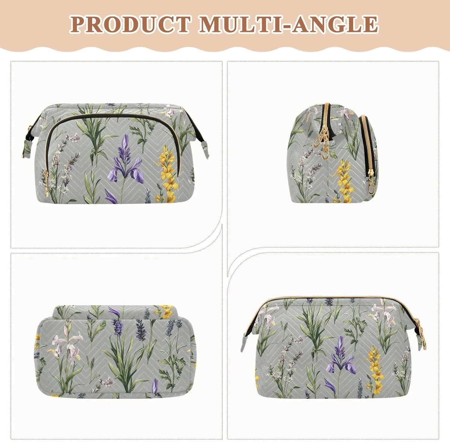 Zipper Cosmetic Bag For Women Women Cash Wallet for Toiletry Travel Kit Organizer mutualism alleviate skeptical usher adaptive premature Spring Flowers Iris flower Grey Toiletry Bags 