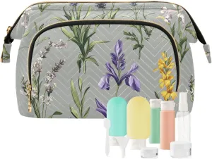 Zipper Cosmetic Bag For Women Women Cash Wallet for Toiletry Travel Kit Organizer mutualism alleviate skeptical usher adaptive premature Spring Flowers Iris flower Grey Toiletry Bags 